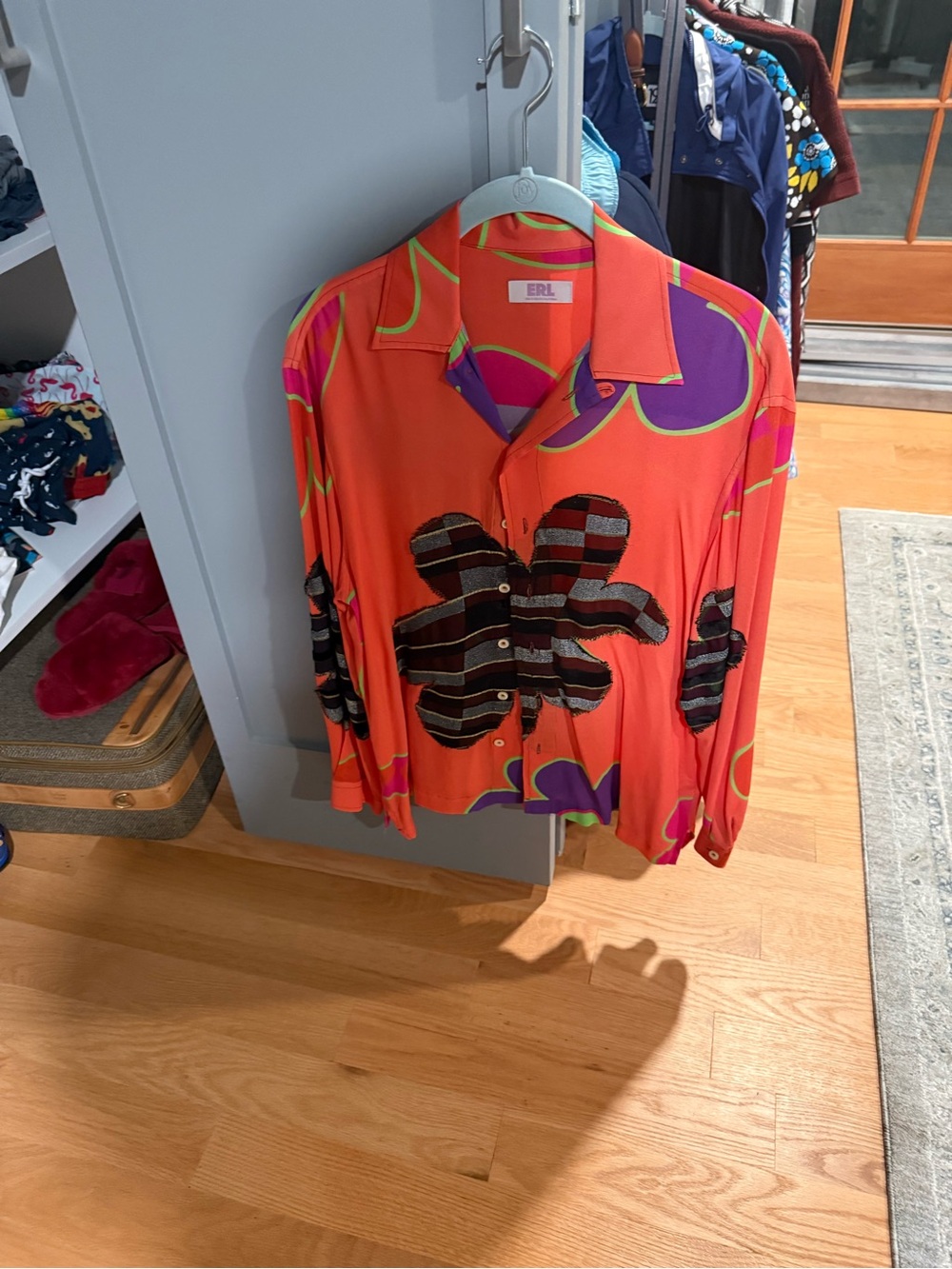ERL Graphic Print Camp-Collar Shirt – Orange (Size XS)